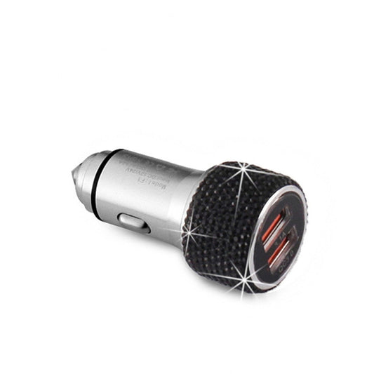 Car Diamond Aluminium Alloy QC3.0 Dual USB Quick Charger(Black) by buy2fix