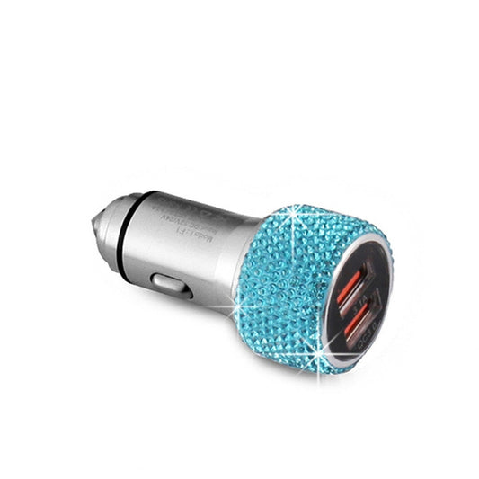 Car Diamond Aluminium Alloy QC3.0 Dual USB Quick Charger(Lake Blue) by buy2fix