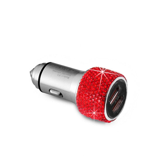 Car Diamond Aluminium Alloy QC3.0 Dual USB Quick Charger(Red) by buy2fix