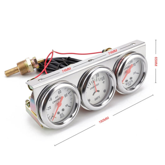 52mm 12V Universal Car Modified Triple Meter 3 in 1 Gauge Oil Press Gauge + Water Temperature Gauge + Ammeter, with Sensor by buy2fix