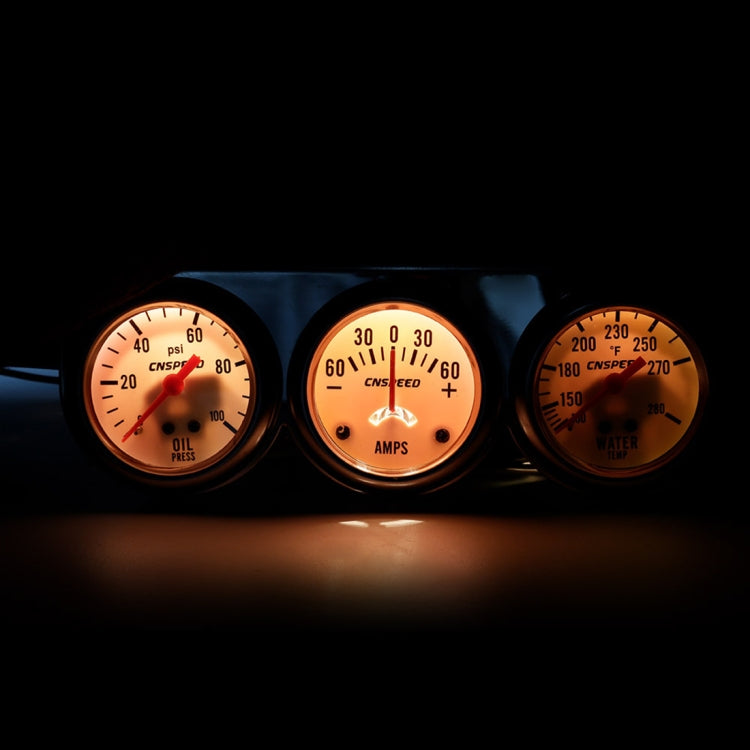 52mm 12V Universal Car Modified Triple Meter 3 in 1 Gauge Oil Press Gauge + Water Temperature Gauge + Ammeter, with Sensor by buy2fix