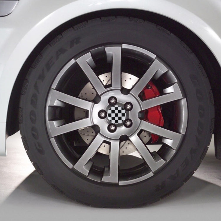 4 PCS White And Black Grid Metal Car Sticker Wheel Hub Caps Centre Cover Decoration by buy2fix