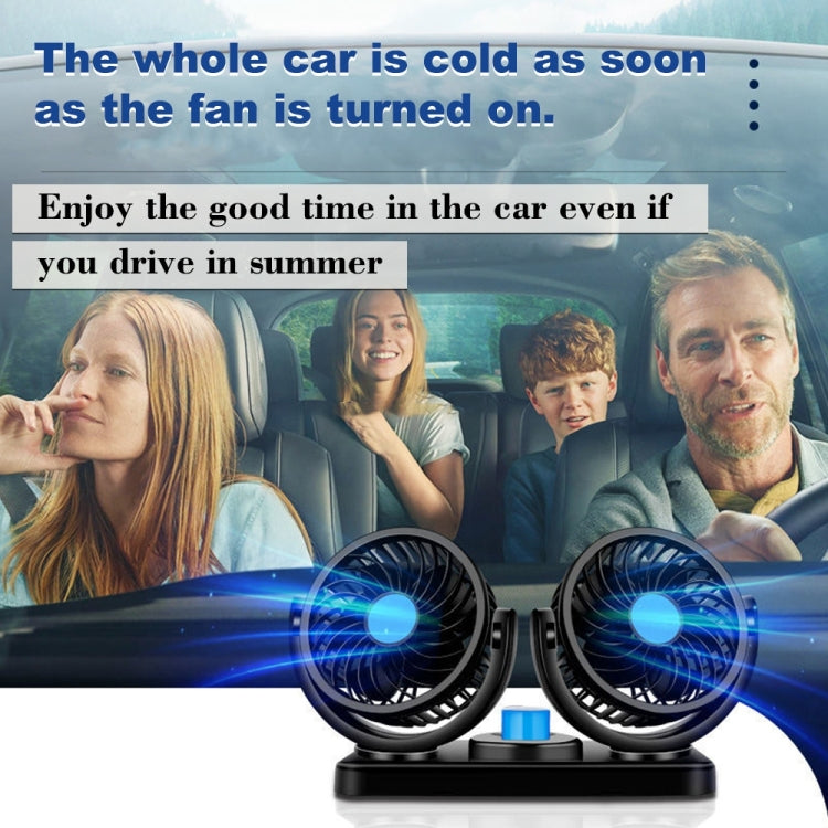 HUXIN HX-T303 6.5W 360 Degree Adjustable Rotation Two Head Low Noise Mini Electric Car Fan, DC12V by buy2fix