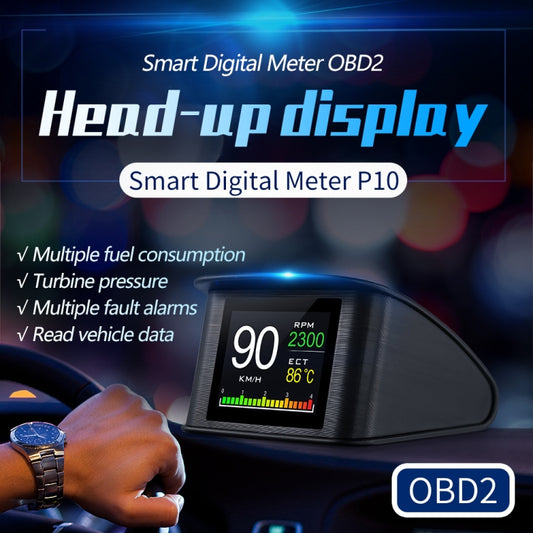 P10 HUD 2.2 inch Car OBD2 Smart Digital Meter with TFT LCD Multi-color, Speed & RPM & Water Temperature & Oil Consumption & Driving Distance / Time & Voltage Display, Over Speed Alarm, Low Voltage Ala ... lometers & Miles Switching, Light Sensor Functions by buy2fix