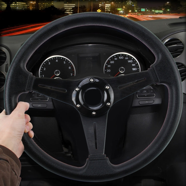 35cm PU Racing Sport Hand Wheel Car Modified Steering Wheel(Black) by buy2fix