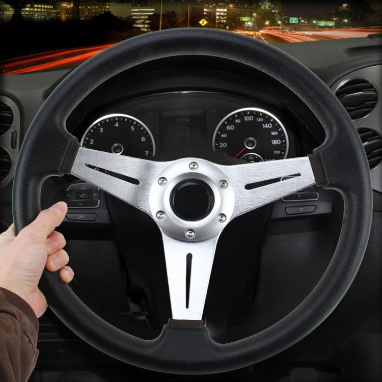 35cm PU Racing Sport Hand Wheel Car Modified Steering Wheel(Silver) by buy2fix