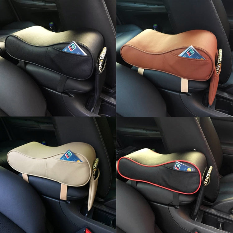 Universal Car PU Leather and Memory Foam Wrapped Armrest Box Car Armrest Box Mat with Phone Holder Storage Bag & Card Slot (Beige) by buy2fix