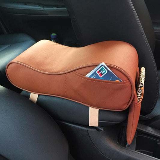Universal Car PU Leather and Memory Foam Wrapped Armrest Box Car Armrest Box Mat with Phone Holder Storage Bag & Card Slot (Brown) by buy2fix