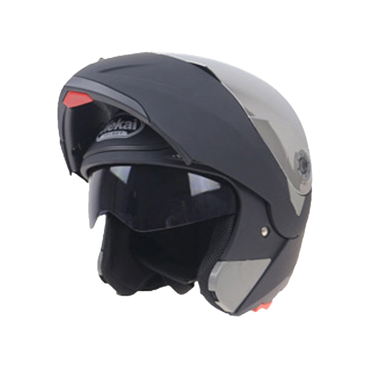 JIEKAI 105 Full Face Helmet Electromobile Motorcycle Double Lens Protective Helmet, Size: M (Matte Black+Silver) by JIEKAI