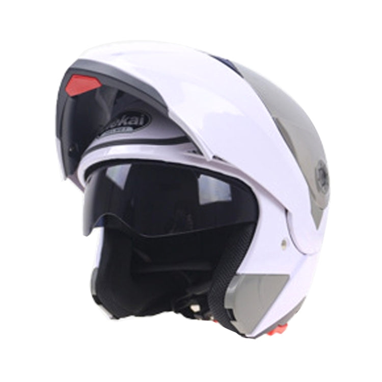 JIEKAI 105 Full Face Helmet Electromobile Motorcycle Double Lens Protective Helmet, Size: XL (White+Silver) by JIEKAI