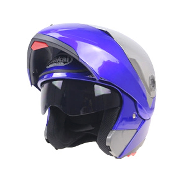 JIEKAI 105 Full Face Helmet Electromobile Motorcycle Double Lens Protective Helmet, Size: XL (Blue+Silver) by JIEKAI