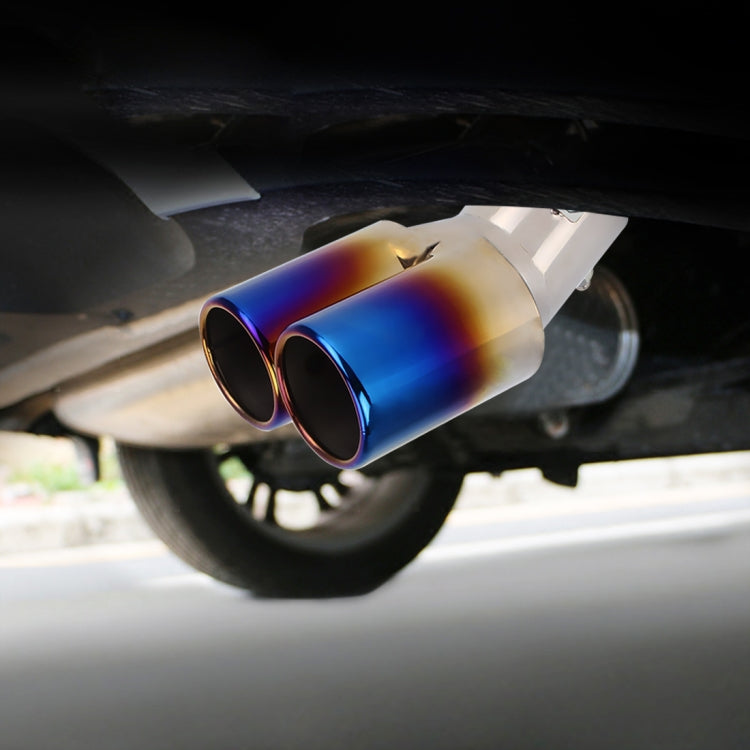Universal Car Styling Stainless Steel Curved Double Outlets Exhaust Tail Muffler Tip Pipe(Blue) by buy2fix
