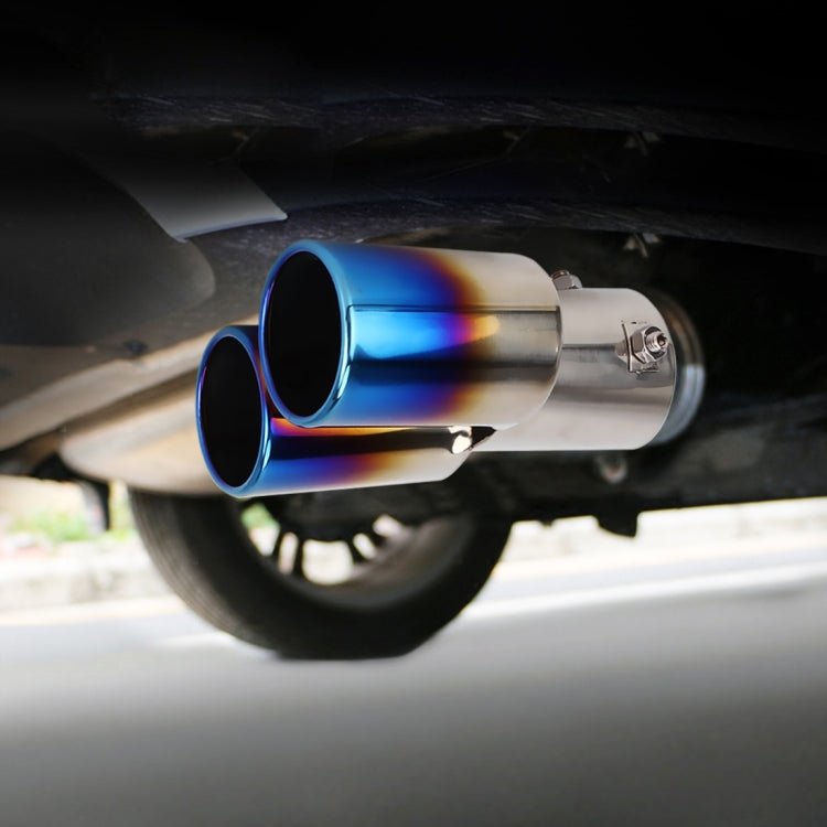 Universal Car Styling Stainless Steel Straight Double Outlets Exhaust Tail Muffler Tip Pipe(Blue) by buy2fix