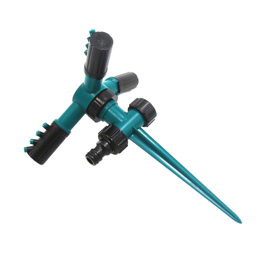 Automatic 360 Rotating Adjustable Garden Water Sprinklers Lawn Irrigation System with 3 Arm Sprayers and Spike Base(Green) by buy2fix