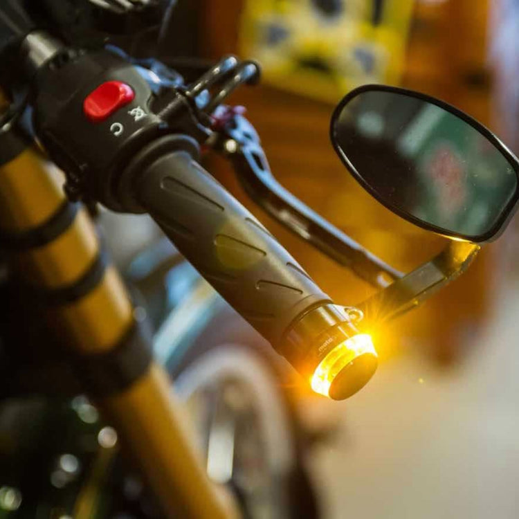 Pair Motorcycle Turn Double Light Grip Bar Plug Strobe Side Marker End LED Handlebar Lamp, Yellow and White Light by buy2fix