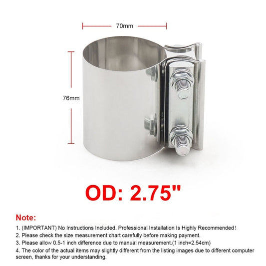 2.75 inch Car Turbo Exhaust Downpipe Stainless Steel Lap Joint Band Clamp by buy2fix
