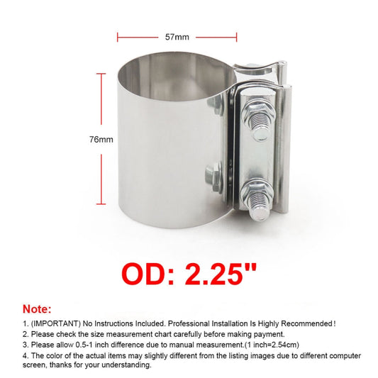 2.25 inch Car Turbo Exhaust Downpipe Stainless Steel Lap Joint Band Clamp by buy2fix