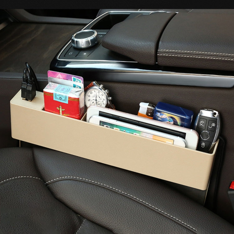 Universal Car Multi-functional Charger Console Side Pocket Seat Gap Side Storage Box, with 2 USB Ports(Beige) by buy2fix