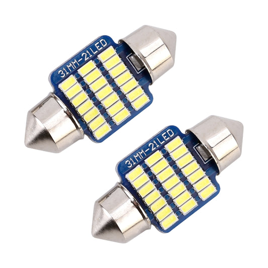 2 PCS 31mm DC12V / 1W / 6000K / 65LM 21LEDs SMD-3014 Car License Plate Light / Dome Light, with Decoder by buy2fix