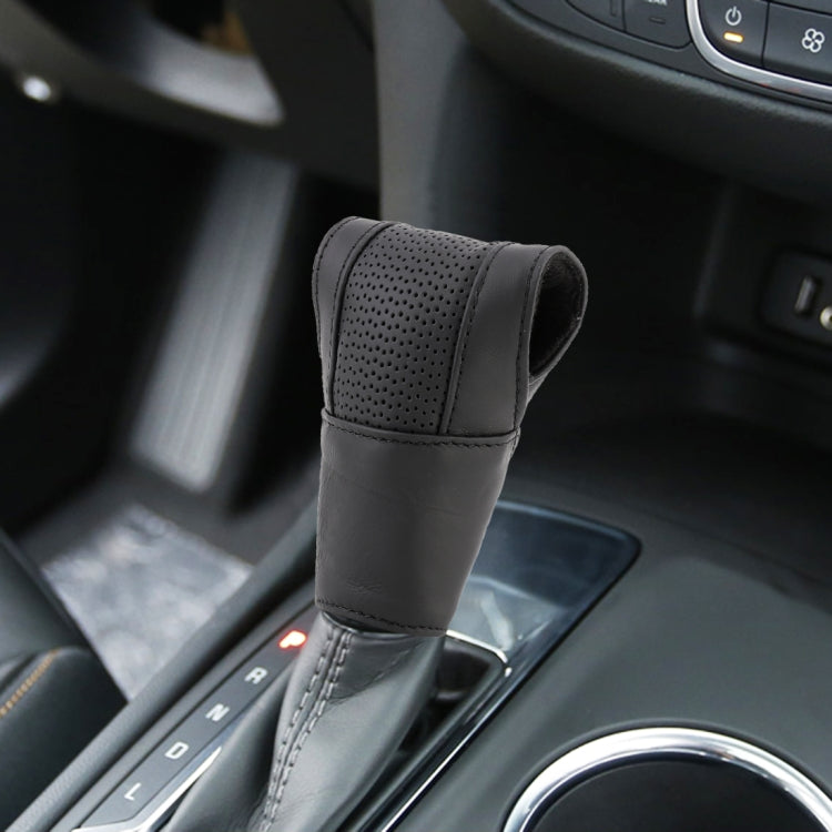 Universal Nonslip Breathable Genuine Leather Car Gear Shift Knob Cover(Black) by buy2fix
