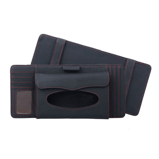 DERANFU 3 In 1 Lichee Texture Multi-function Car Hang Type Leather Towel Box with Card Slot & CD Slot(Black) by buy2fix
