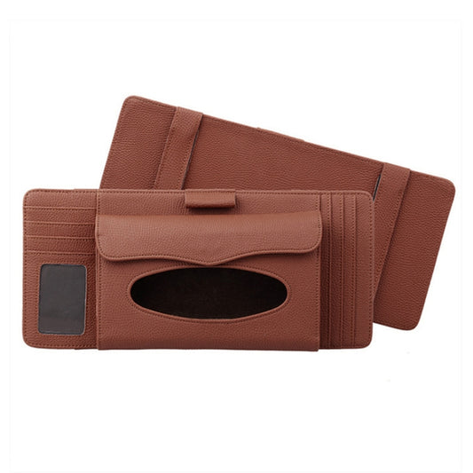 DERANFU 3 In 1 Lichee Texture Multi-function Car Hang Type Leather Towel Box with Card Slot & CD Slot(Dark Brown) by buy2fix