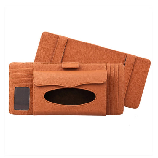 DERANFU 3 In 1 Lichee Texture Multi-function Car Hang Type Leather Towel Box with Card Slot & CD Slot(Brown) by buy2fix