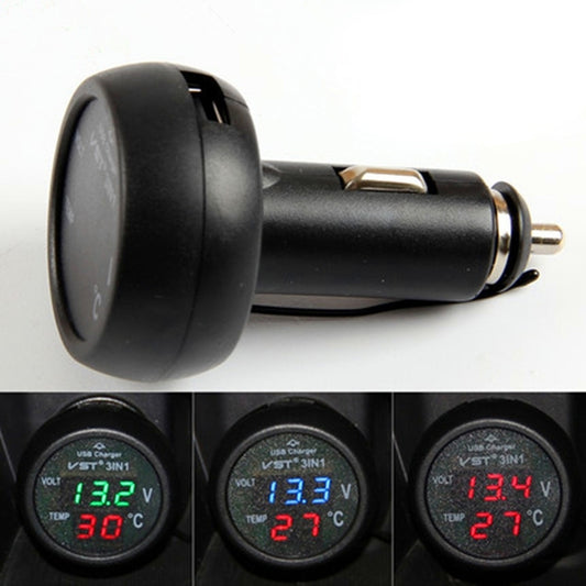 3 in 1 Universal Car Digital Voltage Meter Temperature Meter USB Charger, DC12-24V(Random Color Delivery) by buy2fix