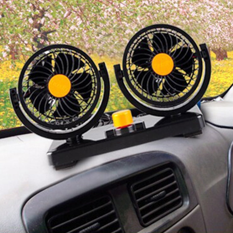 HUXIN HX-T304 10W 360 Degree Adjustable Rotation Two Head Low Noise Mini Electric Car Fan, DC 24V by buy2fix