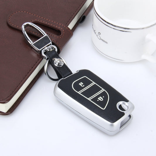Car Auto PU Leather Intelligence Two Buttons Luminous Effect Key Ring Protection Cover for 2014 Version RAV4 2015 Version Highlander(Silver) by buy2fix