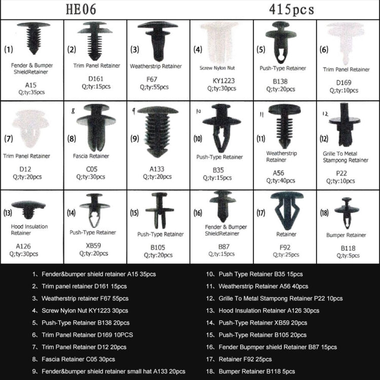 415 PCS Car Retainer Clips Assortment Car Panel Trim Plastic Fasteners Rivet Clips Set by buy2fix