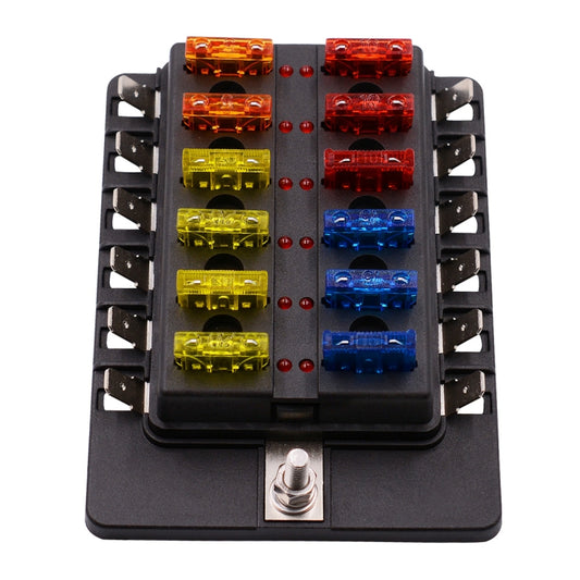 1 in 12 Out Fuse Box PC Terminal Block Fuse Holder Kits with LED Warning Indicator for Auto Car Truck Boat by buy2fix
