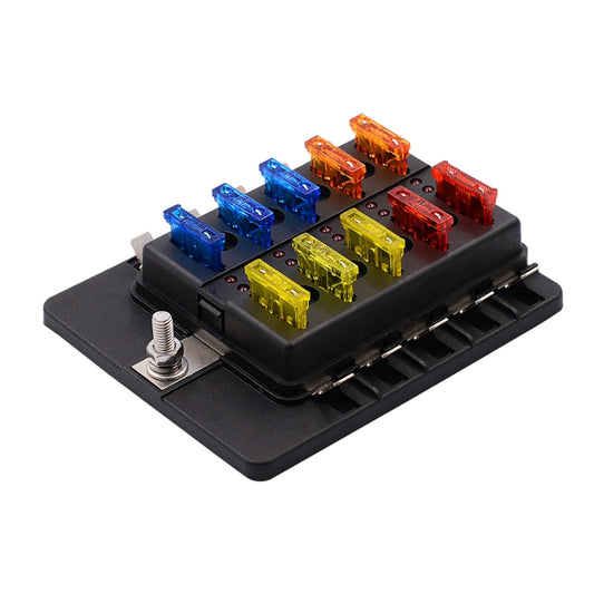 1 in 10 Out Fuse Box PC Terminal Block Fuse Holder Kits with LED Warning Indicator for Auto Car Truck Boat by buy2fix