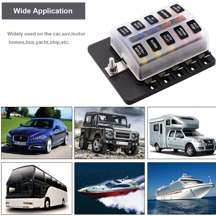 1 in 10 Out Fuse Box PC Terminal Block Fuse Holder Kits with LED Warning Indicator for Auto Car Truck Boat by buy2fix