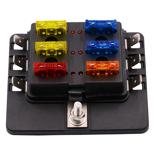 1 in 6 Out Fuse Box PC Terminal Block Fuse Holder Kits with LED Warning Indicator for Auto Car Truck Boat by buy2fix