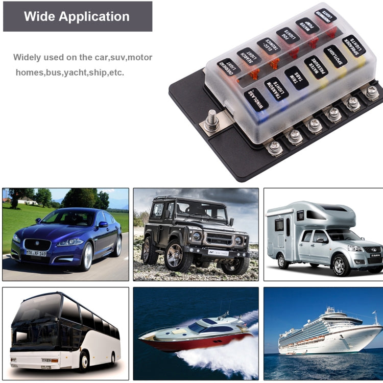 1 in 12 Out Fuse Box Screw Terminal Section Fuse Holder Kits with LED Warning Indicator for Auto Car Truck Boat by buy2fix