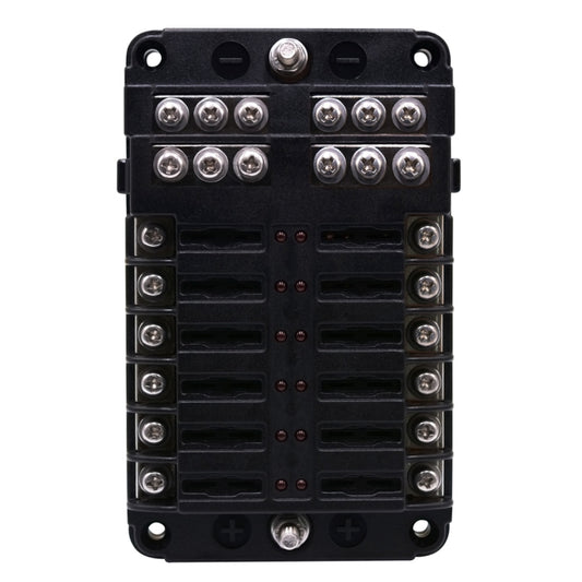 Independent Positive and Negative 1 in 12 Out 12 Way Circuit Blade Fuse Box Fuse Holder Kits with LED Warning Indicator for Auto Car Truck Boat by buy2fix