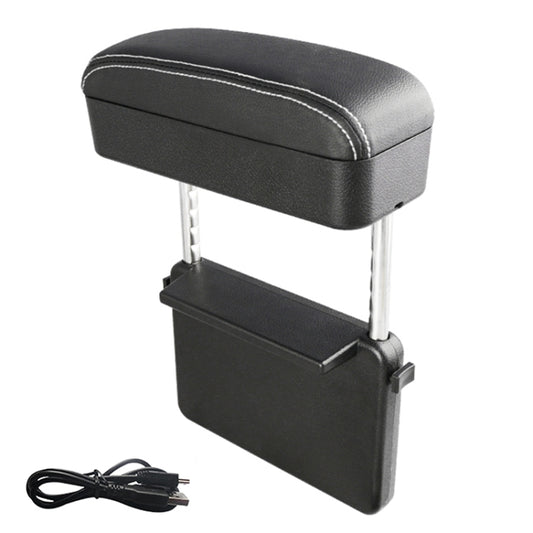 Universal Car Wireless Qi Standard Charger PU Leather Wrapped Armrest Box Cushion Car Armrest Box Mat with Storage Box (Black White) by buy2fix