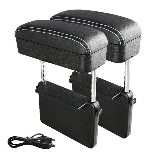 2 PCS Universal Car Wireless Qi Standard Charger PU Leather Wrapped Armrest Box Cushion Car Armrest Box Mat with Storage Box (Black White) by buy2fix