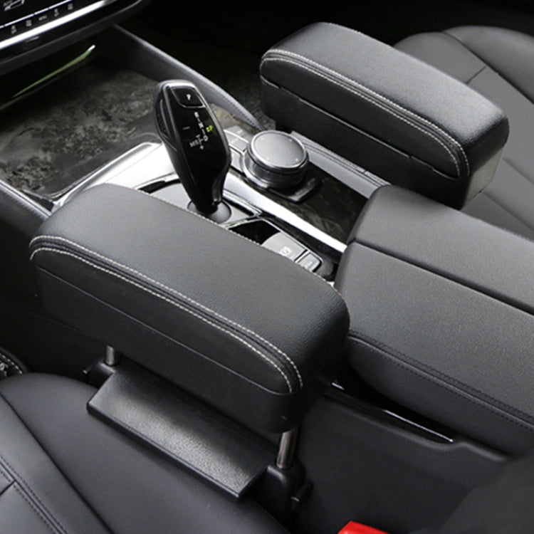 2 PCS Universal Car Wireless Qi Standard Charger PU Leather Wrapped Armrest Box Cushion Car Armrest Box Mat with Storage Box (Black White) by buy2fix