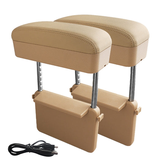 2 PCS Universal Car Wireless Qi Standard Charger PU Leather Wrapped Armrest Box Cushion Car Armrest Box Mat with Storage Box (Beige) by buy2fix
