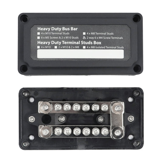 Max DC 48V 100A Heavy-Duty Module Design Bus Bar 4 M6 / 12 M4 Terminal Studs Box Busbar for Car / RV / Boat by buy2fix