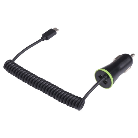 17W 3.4A Mini USB Car Charger with USB-C / Type-C Spring Cable by buy2fix