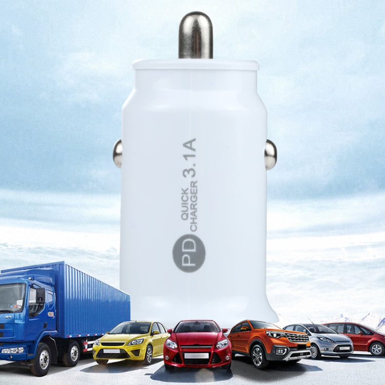 TE-339PD 3.1A PD USB-C / Type-C + USB Interface Mini Fast Charging Car Charger(White) by buy2fix