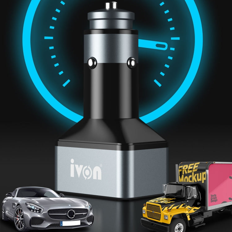 IVON CC43 45W PD 3.0 Dual USB-C / Type-C + QC 3.0 USB Port Square Car Charger by IVON