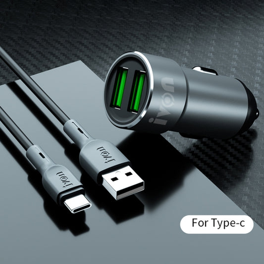 IVON CC38 2.4A Dual USB Car Charger + 1m USB to USB-C / Type-C Fast Charge Data Cable Set by IVON