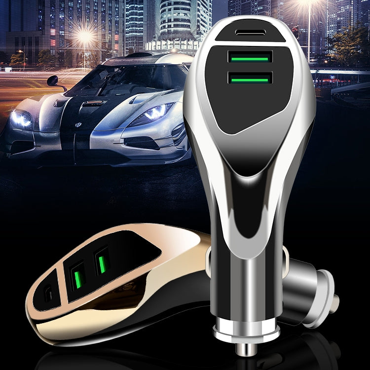 WLX-K1 QC3.0 Dual USB + Type-C Triple Car Charger (Gold) by buy2fix