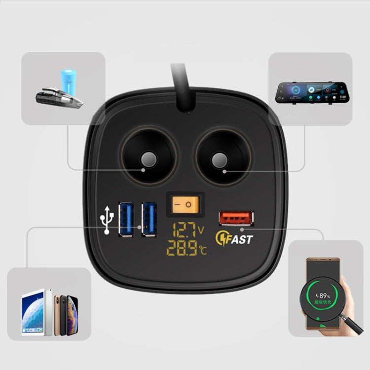 Universal Car QO3.0 Three Port USB Charger Power Outlet Adapter with LED Digital Voltmeter and Thermometer (Yellow Light) by buy2fix