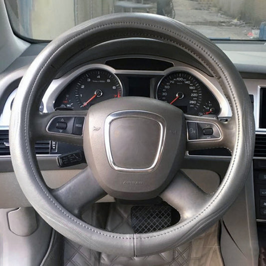 Universal Car Genuine Leather Pinhole Steering Wheel Cover, Diameter: 38cm(Grey) by buy2fix
