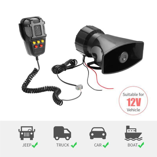 HW-1006B 12V 100W 125dB 5-tone Car Electric Alarm Air Horn Siren Speaker 5 Sound Tone Super Loud with Mic by buy2fix